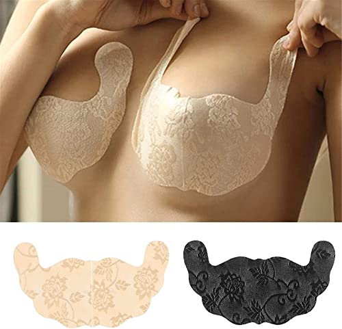 HXZDEY 12 Pcs Soutiens-Gorge Collants en Dentelle pour Femmes, Soutien-Gorge adhésif Invisible pour Les Gros Seins, Ruban adhésif pour Les Gros Seins, Soutien-Gorge Couvrant Les mamelons Black+nude