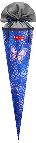 Step by Step Schultüte „Butterfly Maja“, passend zum Schulranzen, aus recycelten PET-Flaschen, Verschluss aus Stoff, 5L Füllvolumen, 70 cm Höhe, für die 1. Klasse, blau