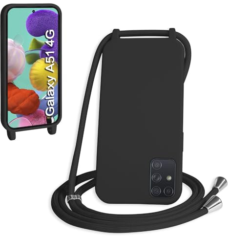 WenBaby Handykette für Samsung Galaxy A51 4G Hülle mit Band,Handyhülle mit Schnur zum Umhängen Silikon Seil Necklace Schutzhülle mit Kordel Tasche Case TPU Bumper für Galaxy A51 4G- Schwarz