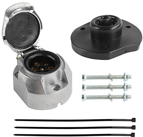 Qiping Kit Prise de remorque 7 Broches métal - Prise d'attelage 7-Pole Femelle avec Joints étanche, Serre-câble, vis de Fixation - Fonte d'aluminium