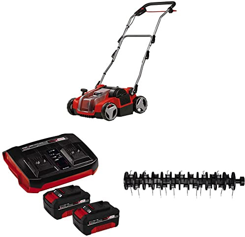 Einhell Akku-Vertikutierer-Lüfter GE-SC 36/35 Li Power X-Change (36 V, 35 cm Arbeitsbreite, Brushless, Messerwalze mit 16 Messern, inkl. 2x 4,0 Ah Akku, Twincharger und Ersatzlüfterwalze)