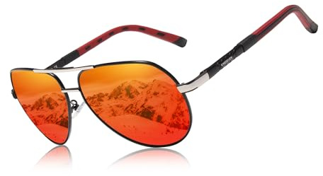 KINGSEVEN Männer Vintage Aluminium polarisierte Sonnenbrille klassische Marke Sonnenbrille Beschichtung Linse treibende Brille für Männer/Frauen (Silber Rot)