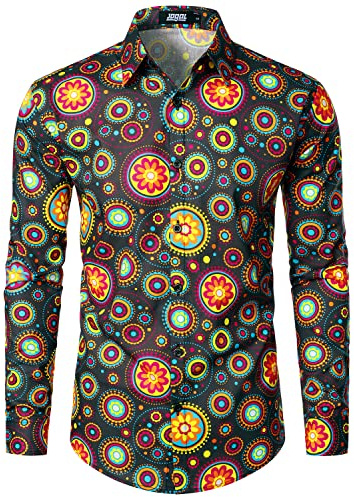 JOGAL Herren Floral Business Hemd Langarm Button Down Print Freizeithemd | Baumwolle, Atmungsaktiv, Langarm, Regular Fit, Button Up, Floral Business Hemd, für Büro, Business, Party, Urlaub