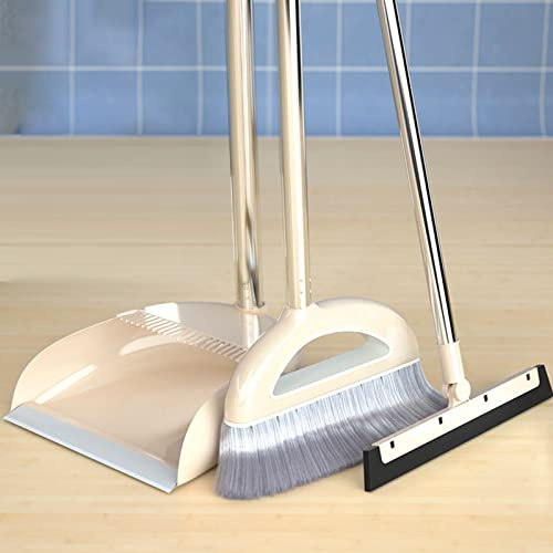 Zankie Dustpan and Brush Sets- Long Handled Broom and Dustpan, Soft Sweeping brush with Upright Dust Pan Combo for Outdoor Indoor Kitchen Home Lobby Cleaning(Set of 3)