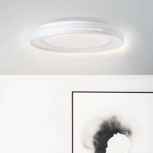Lightbox LED Wand- & Deckenlampe mit CCT & Nachtlicht- Ø 49 cm - zeitlose Deckenleuchte - dimmbar per Fernbedienung - 3000-6500 K - max. 2900 lm - aus Metall/Kunststoff - in Weiß/Chromfarben