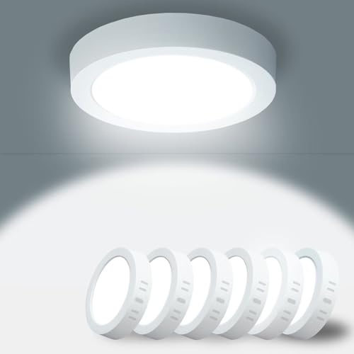 Yexati 6 Stück Deckenlampe LED Deckenleuchte Flach Rund 15W 4500K 1620LM IP44 Wasserfest Modern Badezimmer Lampe, Badlampe Decke Küchenlampe Weiß für Küche Bad Schlafzimmer Flur Balkon Keller Ø17cm