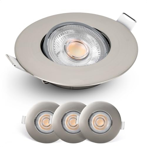 EMOS LED Einbaustrahler 230V Dimmbar, 4,9W / 480lm, 50° Schwenkbar, Warmweiß 2700K | Set mit 3 Stück LED Spots 230V Ultraflach, Rund | Deckenspots Dimmbar für Innenräume, Silber
