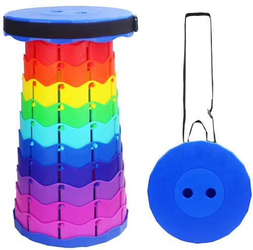 FUREINSTORE Taburete Plegable Portátil, Taburete Telescópico Ligero y Duradero para Actividades al Aire Libre como Viajes, Pesca, Senderismo y Camping (Azul Multicolor)