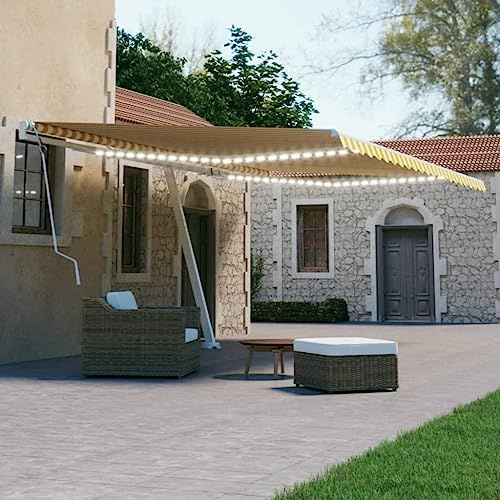 Sichtschutz Balkon Überdachung haustür Haustürüberdachungen Gelenkarmmarkise Einziehbar mit LED 500x300 cm Gelb und WeißGeeignet für Tür Terrasse Balkon