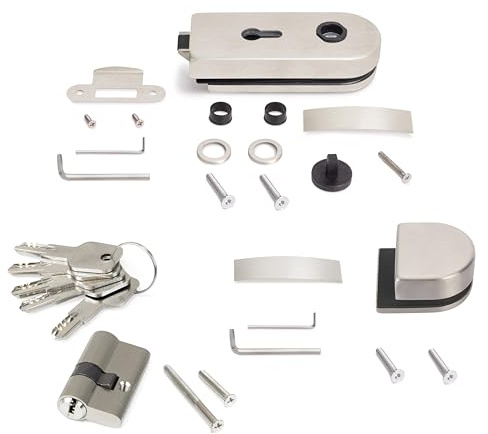 Emuca - Kit de serrure et de gâche pour portes en verre doubles, loquet horizontal pour porte en verre 8-12mm, acier, finition inox