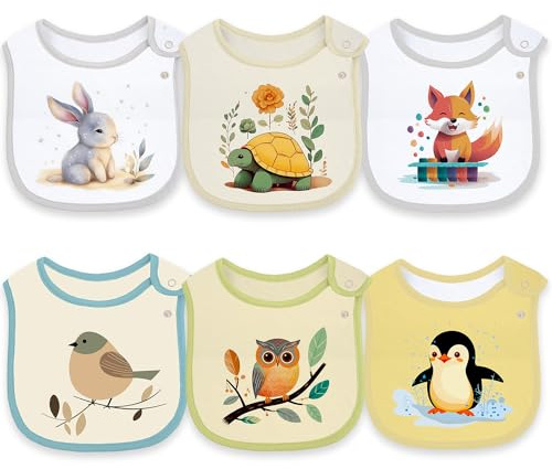 Maiwamita Lot de 6 bavoirs bébé en coton imperméable pour filles et garçons, avec boutons-pression pour la bave et le repas (Multi9)