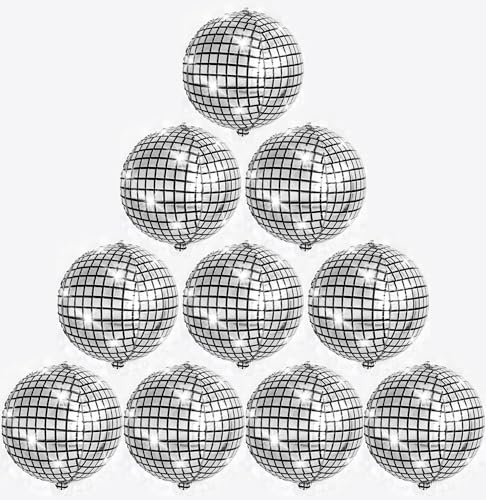10 Stück Discokugel Luftballon 22 Zoll Deko Disco Party Ballons, 4D Groß Metall Spiegel Luftballon, 70er 80er Jahre Retro Party Deko für Disco Hip Hop Mottoparty Geburtstags Karneval (Silber)