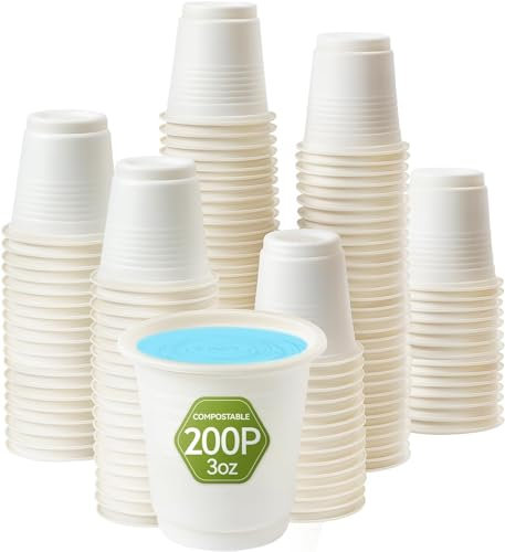 LATERN 200 Stück Einweg Pappbecher, 90ml Klein Weiße Pappbecher Kompostierbar Badezimmer Mundwasser Becher für Bad Spülung Medizin Heißes/Kaltes Wasser Saft Süßigkeiten Snack (5,7cm x 5,5cm)