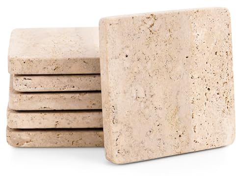 SPESHSTONES Marmor-Untersetzer, handgefertigt, 9,5 cm, Travertin-Untersetzer für Getränke, ideale Stein-Getränkeuntersetzer für Cafés, Bar-Accessoires, Esstisch-Mittelstücke und Heimdekoration, 6
