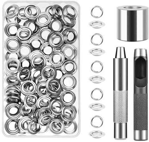 120 Sets Grommet Tool Kit,Grommets Eyelets Pliers Set, 10 mm Metal Washers Setting with Punch，for Tarpaulin Leather Fabric Crafting Awning Curtain Eyelet Kit