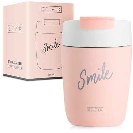 Vaso térmico con tapa, Taza de Café de Acero Inoxidable, Taza de Café Termica Aislamiento de Doble Pared, Rosa, ideal para regalar (360 ml)