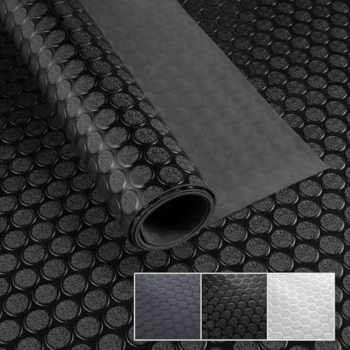 PVC Bodenbelag Meterware 1,5mm Antirutschmatte Bodenmatte geruchslos Noppenmatte Riffelblechmatte Tränenblech Karo Dionis rutschfest Noppen Schwarz 180x100cm