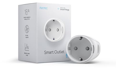 Aeotec Smart Outlet Type F | Smarte Steckdose Wi-Fi | Kein Hub erforderlich | Kompatibel mit Alexa, Google Home & SmartThings | Energiemessung | Balkonkraftwerke | Hohe Schaltleistung bis 3,6 kW
