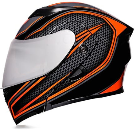 RYDZCLH Modularer Motorradhelm, DOT/ECE-Geprüfter Integralhelm, Hochklappbar, Beschlagfrei, Doppelvisier, Mehrere Integrierte Belüftungsöffnungen, Heckflügelplatte,Orange,M 58~59cm
