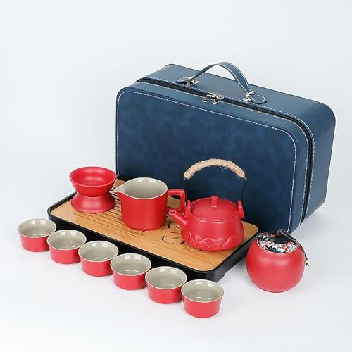 WOTZOV Set da tè, Set da tè Cinesi Kung Fu Set da tè da Viaggio Set da tè Portatile Set da tè Giapponese Tazza da tè Portatile, pentole per tè Sfuso Set da tè in Ceramica Regalo per Le Donne (Rosso)