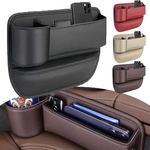 Starnearby Organiseur Latéral pour Siège de Voiture avec Porte-Gobelet | Boîte de Rangement pour Espace de Siège de Voiture, Poche de Rangement Voiture, Organisateur de Siège de Voiture Avant