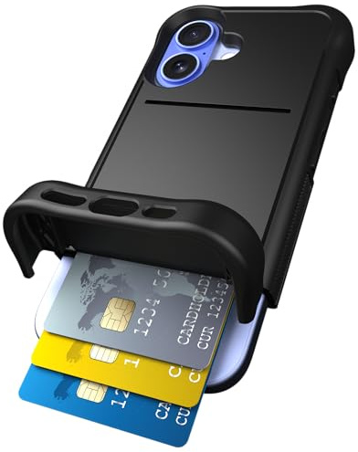 Scooch® Fodral för iPhone 16 med korthållare, Wingmate plånboksfodral med dold kortplats och RFID-skydd för upp till 4 kort, 10 fot fallskydd, svart