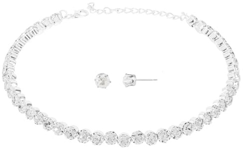 QEXUJOW Ketten für Damen Strass-Halsband aus Weißgold, Strass-Halsband mit funkelnder Halskette für Damen, größenverstellbare Silberkette (3er-Set)