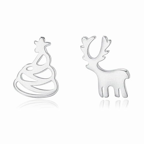 Cangall Silber Weihnachts Ohrstecker - 925 Sterling Silber Elch Weihnachtsbaum Ohrringe mit Hypoallergenen, Kleinen, Süßen Silber Knorpel Schlafen für Damen und Mädchen