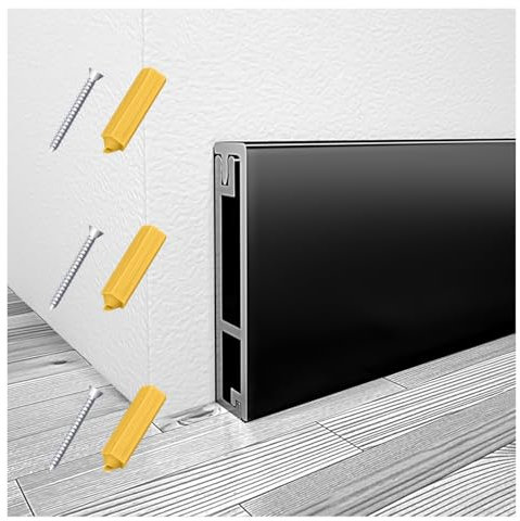 ZJKXJH Plinthe Panneau d'appui Mural Noir avec Kit Complet, Plinthes en métal et Aluminium pour Bureau/Maison/Terrasse/Villas/Appartement, Moulure de Plancher Moderne(W 5 cm/2 in,L 170 cm/67 in)