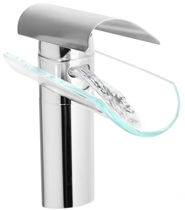 Modern Wasserfall Wasserhah, Wasserfall Einhandmischer, Badarmatur Waschbeckenarmatur, Produkthöhe 17,5 cm, für Küchen, Bädern, Restaurants, Hotels, Silber