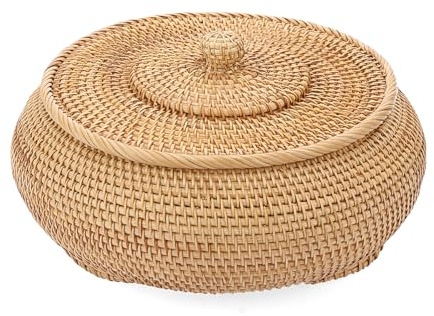 SUMTree panier de rangement en rotin avec couvercle, fait à la main, XL | Pratique et Robuste, Boîte décorative, Pour étagère, maison, cuisine