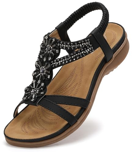 Littleplum Sandales Plats Femme Été Plates Confortable Chaussures de Plage, Noir, 39 EU