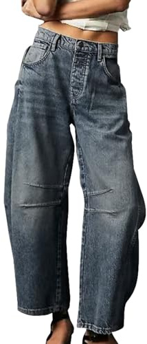 Jean baggy pour femme - Coupe large - Taille moyenne - Avec poches - Jean ballon - Jean baggy Y2K - Jambe droite - Jean classique streetwear, bleu, XS