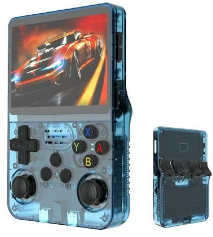R36S Console per videogiochi portatile retrò, schermo IPS da 3,5 pollici, scheda TF da 64 g, oltre 10.000 giochi, console di gioco portatile, con sistema Linux open source (blu)