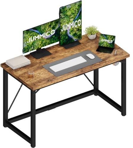 JUMMICO Schreibtisch 120 x 50 x 75 cm, Computertisch mit verstellbaren Füßen, Haken, 60 kg Tragkraft und wasserfester Platte, für geräumiges Homeoffice, Vintage Braun