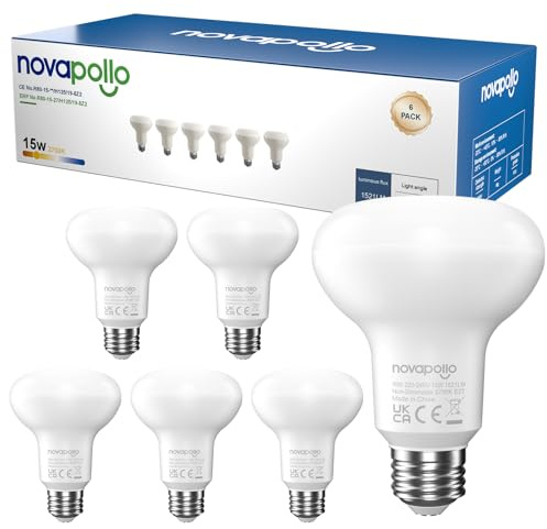 novapollo Led Lampe E27 LED Reflektor R80, E27 15 W (ersetzt 100 W) 1521 LM 2700K warmweiß, 120° Abstrahlwinkel, LED Reflektorlampen für Deckenstrahler, Küche,Nicht Dimmbar, Energiesparlampe, 6 Stück