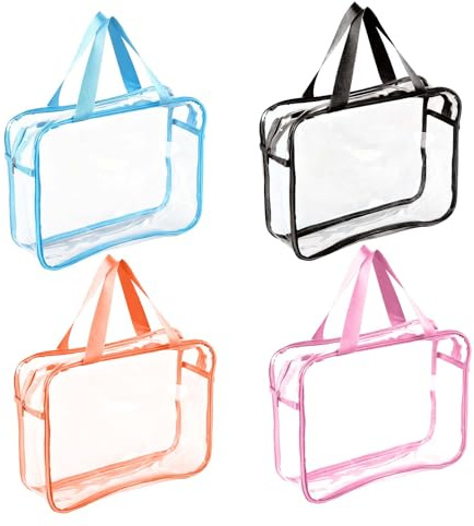 4 sacchetti per giocattoli con cerniera, con manico, 30 x 21 x 9 cm, in PVC trasparente, impermeabili, per organizzare giocattoli, puzzle, giochi e articoli di cancelleria