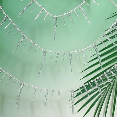 Christmas Acrylic Crystal Icicle Garland Strand, Clear Icicle Chain Christmas Tree Hanging Decorations, for Xmas Holiday Decor Party Supplies, 16 Ft