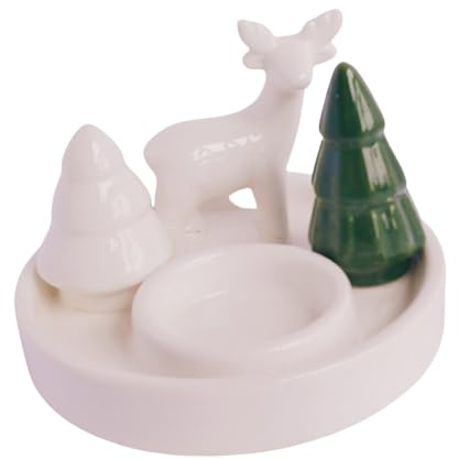 Portacandele natalizio con cervo e albero, in ceramica, per banchetti da tavolo, decorazione per la casa