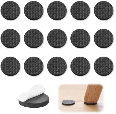 16 Pcs Non Slip Pads Floor Protectors Self Adhesive Furniture Feet Felt Pad | Anti Scratches Rubber Feet Pad Premium Round Furniture Grippers for Wooden Tiled Laminate Hardwood Floors, 25mm Black
