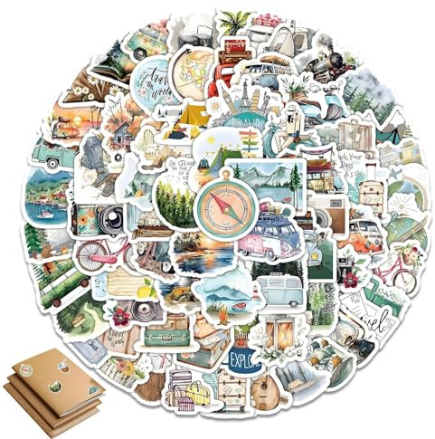 100 Stück Scrapbook Stickers, Journal Aufkleber, Journaling Zubehör, Reiseaufkleber in Mini-Größe, Sticker Reisen, für Notizbuch, Fotoalbum, Wasserflaschenalbum, Handyhülle, Laptop