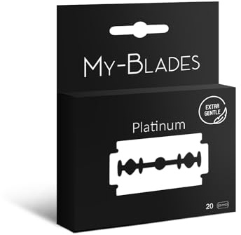 Rakblad för rakhyvel, 20 dubbeleggade Premium Platinum rakblad från My-Blades, extra vassa i ishärdat rostfritt stål, hållbara, perfekta för känslig hud