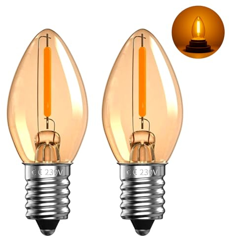HomiShine E14 LED Light Bulb 0.5W, C7 SES Small Screw Edison Candle Bulbs, 2200K Ultra Warm White Amber Night Light Bulb for Salt Lamp, Vintage Decorative Lighting, 2 Pack