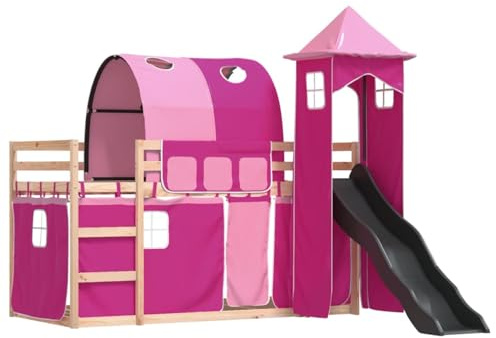 Gecheer Pine Wood Bunk Bed with Slide, Guardrails, and Ladder for Kids - Anthracite Slide, 90x200cm Mattress Size, Indoor Use, 6+ Years Model3284163