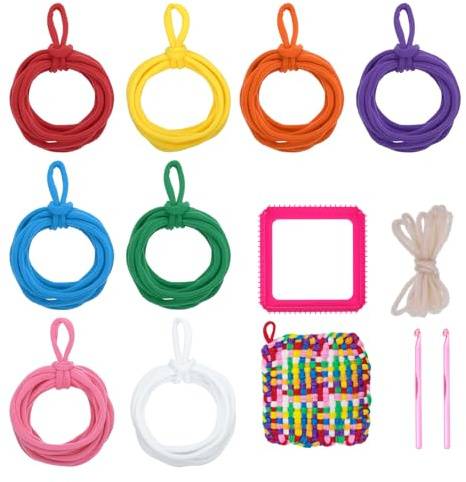 sourcing map 96 Pcs Potholder Loom Refill Loops Set, Elastic Potholder Weaving Refill Loops Knitting Kit with 2 Crochet Hooks and 7 Weaving Loom for Girls Beginners DIY Crafts, 8 Colors