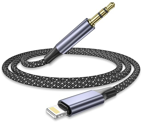 Câble Jack Adaptateur iPhone pour Autoradio 1M, [Certifié MFi] Prise Jack Câble 3,5 mm avec Connecteur Lightning Nylon Auxiliaire, Adaptateur Cable Audio HiFi pour iPhone 14/13/12/11 Pro/10/8/XS/XR/SE