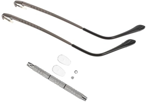 MUCKLILY Brillen Reparaturset mit Gunmetal Ersatzbügel Inkl Schrauben Nasenpads und Schraubendreher Langlebiges Metall glasarm Ersatzset für Randlose und Vollrahmenbrillen Passend
