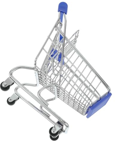 TOBBOMEY Mini Metal Shopping Cart with Wheels for Handle Grocery Trolley Pretend Play Handcart for Dollhouse Decor Classroom Home Role Play Model