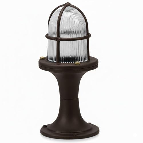 Sockelleuchte Glas Messing massiv 25 cm IP64 Rostbraun antik E27 rund Maritim Wegeleuchte Außenlampe Gartenleuchte Terrassenlampe