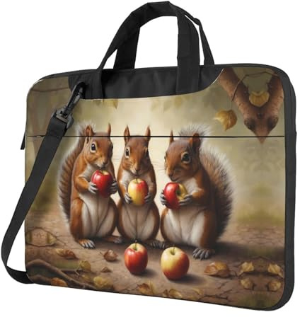 WZYWHJ Tre scoiattoli che mangiano mele Stampa Ultra-sottile portatile a spalla singola borsa per laptop accessori per computer morbidi antiurto per laptop, Nero , 13 inch